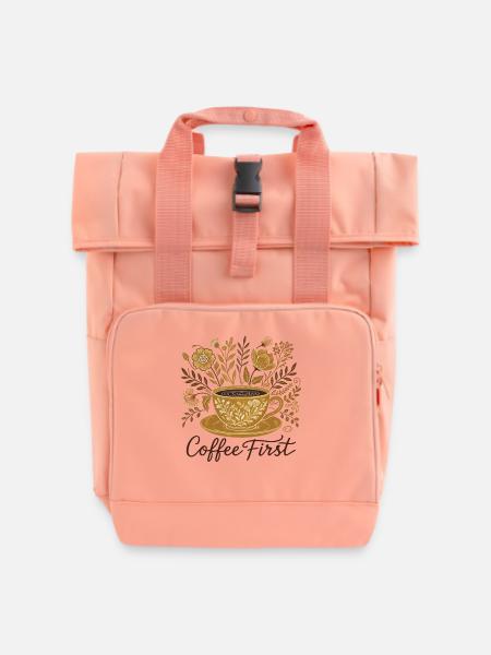 Kaffee First Cottagecore Florale Blumen - Rolltop Rucksack mit zwei Griffen - Chintzrosa