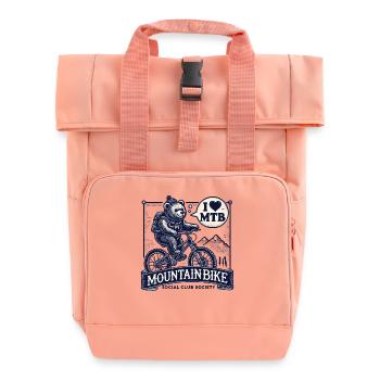 Bicycle Retro MTB Bear Bicycle Lover - Roll Top Backpack with Two Handles - chintz rose - Front