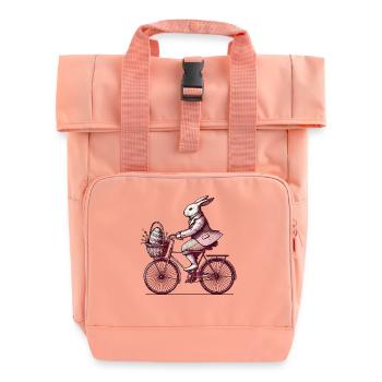 Ostern Hase Fahrrad Retro Stil - Rolltop Rucksack mit zwei Griffen - Chintzrosa - Vorne
