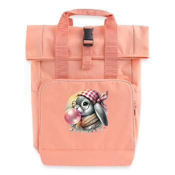 Ostern Retro Hase Mit Brille In Cottagecore Stil - Rolltop Rucksack mit zwei Griffen - Chintzrosa - Vorne