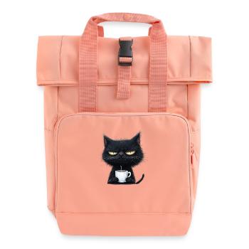 Grantige Katze mit Kaffee zum Personalisieren - Rolltop Rucksack mit zwei Griffen - Chintzrosa - Vorne
