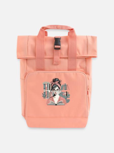 Buecherwurm Girl Leseratte Buchliebhaber Design - Rolltop Rucksack mit zwei Griffen - Chintzrosa