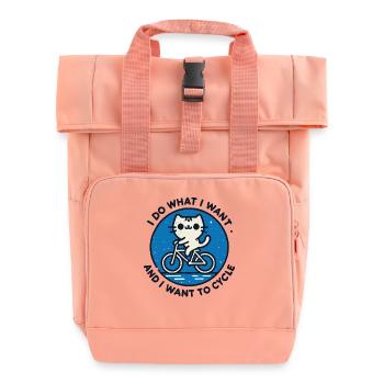 Retro cat motif on bicycle with humor and power - Roll Top Backpack with Two Handles - chintz rose - Front