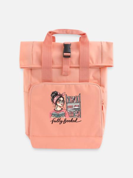 Retro Buch Girl Design für Vielleser - Rolltop Rucksack mit zwei Griffen - Chintzrosa
