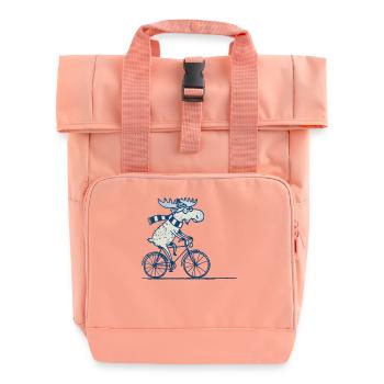 Moose Bicycle Cartoon Design with Humor in Retro - Roll Top Backpack with Two Handles - chintz rose - Front