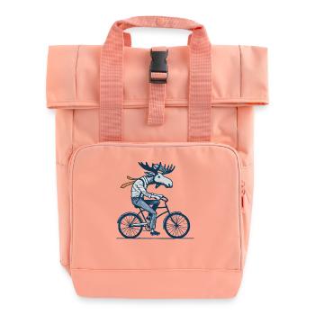Retro Cyclist Moose Motif for Real Cycling Fans - Roll Top Backpack with Two Handles - chintz rose - Front
