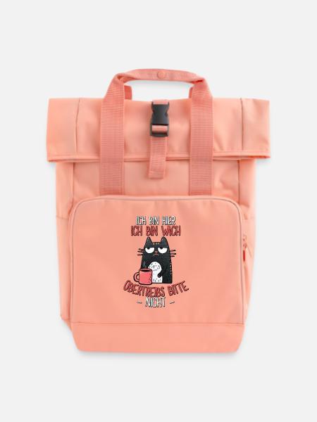 Morgenmuffel Katze Spruch – Ich bin wach! - Rolltop Rucksack mit zwei Griffen - Chintzrosa