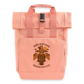 Motorcyclists Freedom Wind In My Hair - Roll Top Backpack with Two Handles - chintz rose - Front