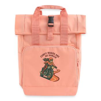 Curvy Roads Are My Domain Motorcycle Biker Retro - Roll Top Backpack with Two Handles - chintz rose - Front