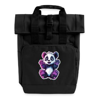 Cute Panda Bear - Roll Top Backpack with Two Handles - black - Front