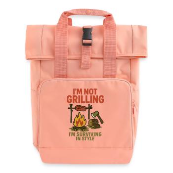 Prepper Survival Bushcrafting I'm Not - Roll Top Backpack with Two Handles - chintz rose - Front