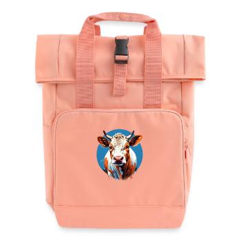 Expressive cow portrait in modern art - Roll Top Backpack with Two Handles - chintz rose - Front