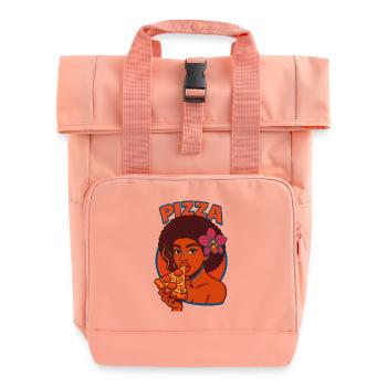 Femme afro avec pizza et illustration de fleur - Sac à dos Roll Top à deux anses - rose liberty - Devant