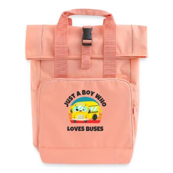Junge, der Busse liebt Kawaii Retro Schulbus - Rolltop Rucksack mit zwei Griffen - Chintzrosa - Vorne