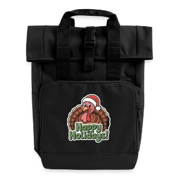 Illustration d'une dinde festive avec un chapeau de Père Noël - Sac à dos Roll Top à deux anses - noir - Devant