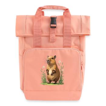 Capybara in the Marguerite Flower Field - Roll Top Backpack with Two Handles - chintz rose - Front