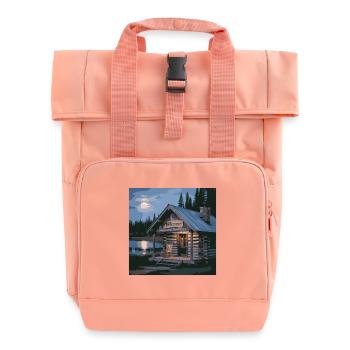 Rustikale Seehütte Nachtszene - Rolltop Rucksack mit zwei Griffen - Chintzrosa - Vorne