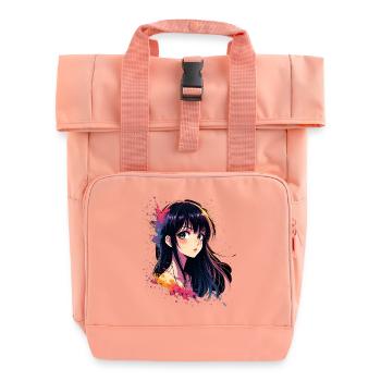 Anime-Girl mit Farbexplosion - Rolltop Rucksack mit zwei Griffen - Chintzrosa - Vorne