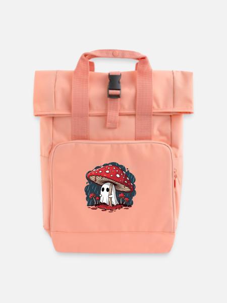 Fly Agaric Ghost — Gruseliger Halloween-Pilzgeist - Rolltop Rucksack mit zwei Griffen - Chintzrosa