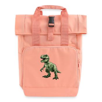 Grüner Retro Dino T Rex - Rolltop Rucksack mit zwei Griffen - Chintzrosa - Vorne