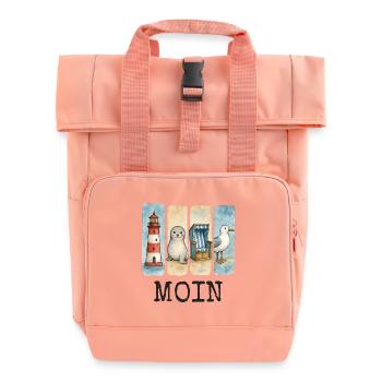 Phare de Moin, chaise de plage avec phoques, côte des mouettes - Sac à dos Roll Top à deux anses - rose liberty - Devant