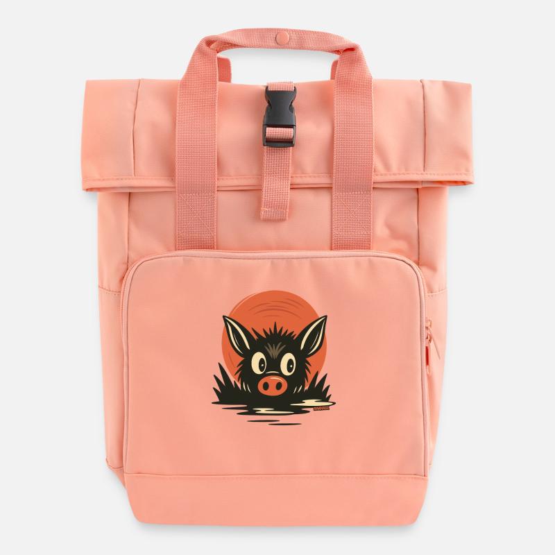 Dessin animé de cochons dans la boue - Sac à dos Roll Top à deux anses - rose liberty