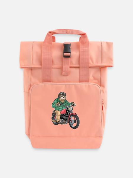 Faultier Motorrad - Rolltop Rucksack mit zwei Griffen - Chintzrosa
