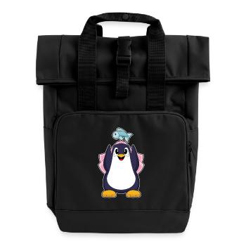 Penguin Bridal Veil Wedding - Roll Top Backpack with Two Handles - black - Front