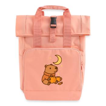 Capybara with Pumpkin – Cozy Autumn Vibes - Roll Top Backpack with Two Handles - chintz rose - Front