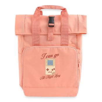 Retro Gaming I Can Go All Night Long Game Console - Roll Top Backpack with Two Handles - chintz rose - Front