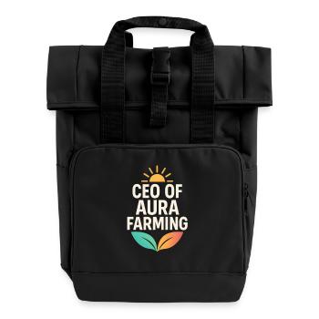 Aura Farming CEO Brand Funny Saying  - Roll Top Backpack with Two Handles - black - Front