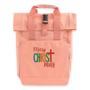 Buntes Kreuz-Weihnachtsdesign Merry Christmas - Rolltop Rucksack mit zwei Griffen - Chintzrosa - Vorne