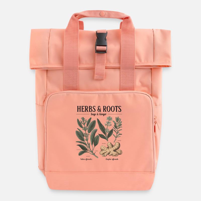 Herbs & Roots – Sage & Ginger - Roll Top Backpack with Two Handles - chintz rose