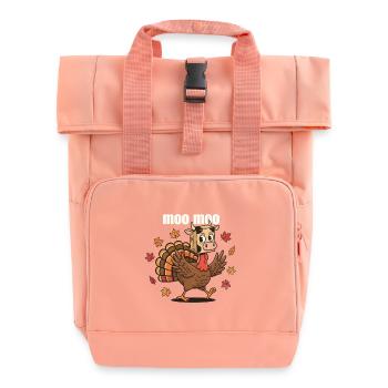 Moo Moo Turkey Mashup - Roll Top Backpack with Two Handles - chintz rose - Front