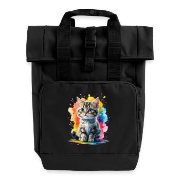 Katzenportrait Farbexplosion - Rolltop Rucksack mit zwei Griffen - Schwarz - Vorne