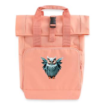 Blue Low-Poly Owl Design - Roll Top Backpack with Two Handles - chintz rose - Front