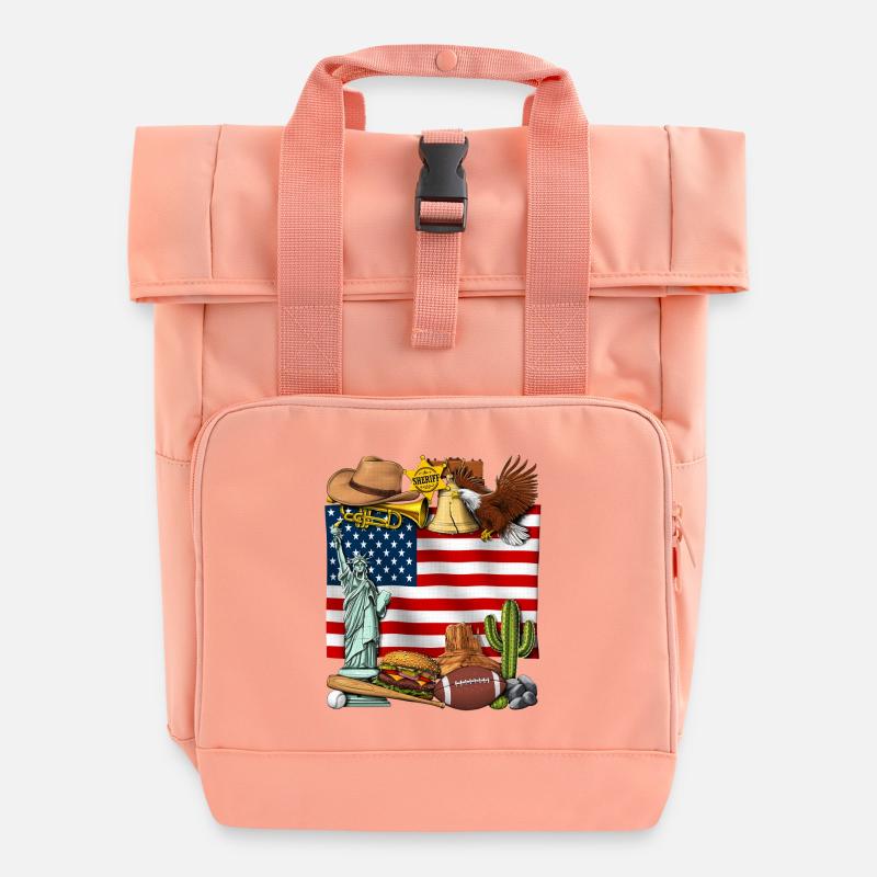 Flagge der USA - Rolltop Rucksack mit zwei Griffen - Chintzrosa