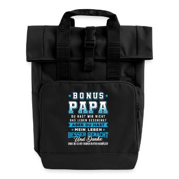 Prima und lustiger Bonus Papa, Stiefvater Spruch - Rolltop Rucksack mit zwei Griffen - Schwarz - Vorne