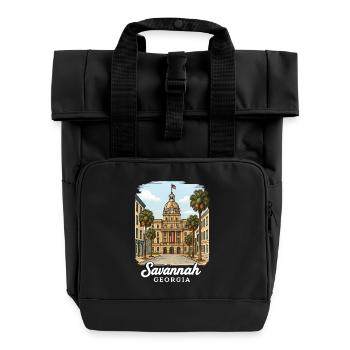 Savannah, Georgia - Roll Top Backpack with Two Handles - black - Front