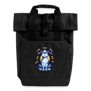 Cheerful blue dog with bones - Roll Top Backpack with Two Handles - black - Front