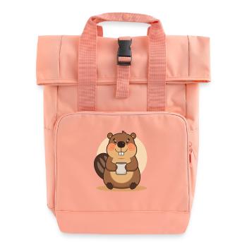 Liebenswerter Biber mit Tasse - Rolltop Rucksack mit zwei Griffen - Chintzrosa - Vorne