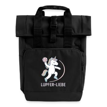 Einhorn Handball Lupferliebe, zarter Wurf - Rolltop Rucksack mit zwei Griffen - Schwarz - Vorne