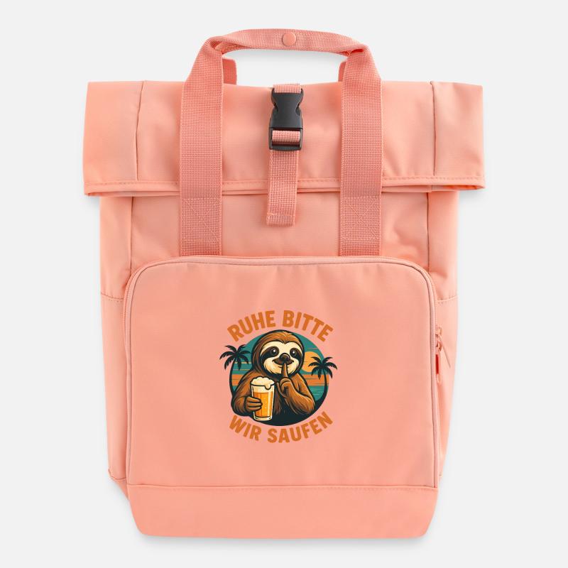 Rest Please We Drink Sloth - Roll Top Backpack with Two Handles - chintz rose