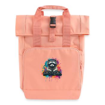 Raccoon at the DJ booth - Roll Top Backpack with Two Handles - chintz rose - Front