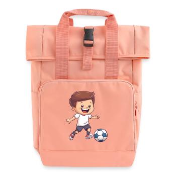 Kicker-Junior: Fröhlicher Junge Fußball - Rolltop Rucksack mit zwei Griffen - Chintzrosa - Vorne