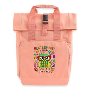Number Day 2026 Calculator Mascot - Roll Top Backpack with Two Handles - chintz rose - Front