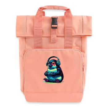 Pengiun Gaming Animal Video Games Funny Pengiun - Roll Top Backpack with Two Handles - chintz rose - Front