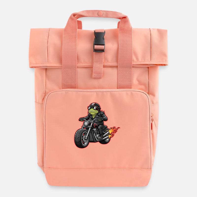 Frog Biker in Leather Jacket Style - Roll Top Backpack with Two Handles - chintz rose