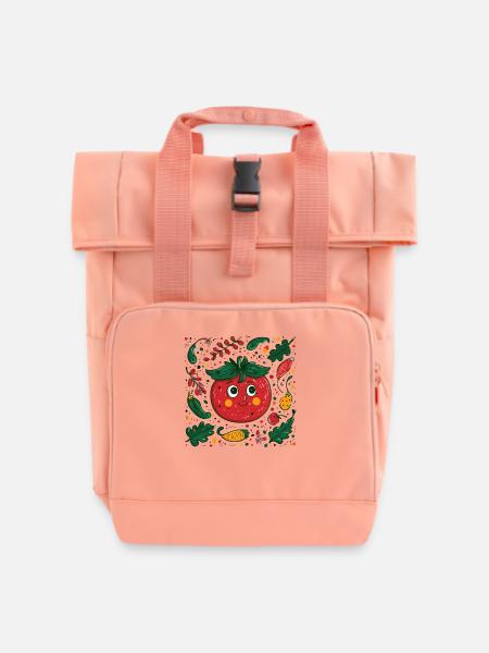 Fröhliche Tomate im Gartendesign - Rolltop Rucksack mit zwei Griffen - Chintzrosa
