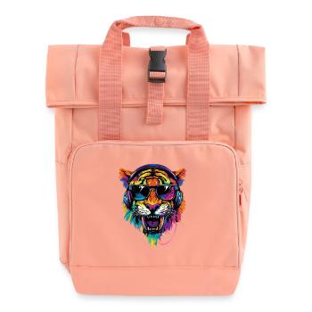 Saber-toothed tiger Smilodon Big cat Sabertooth tiger - Roll Top Backpack with Two Handles - chintz rose - Front